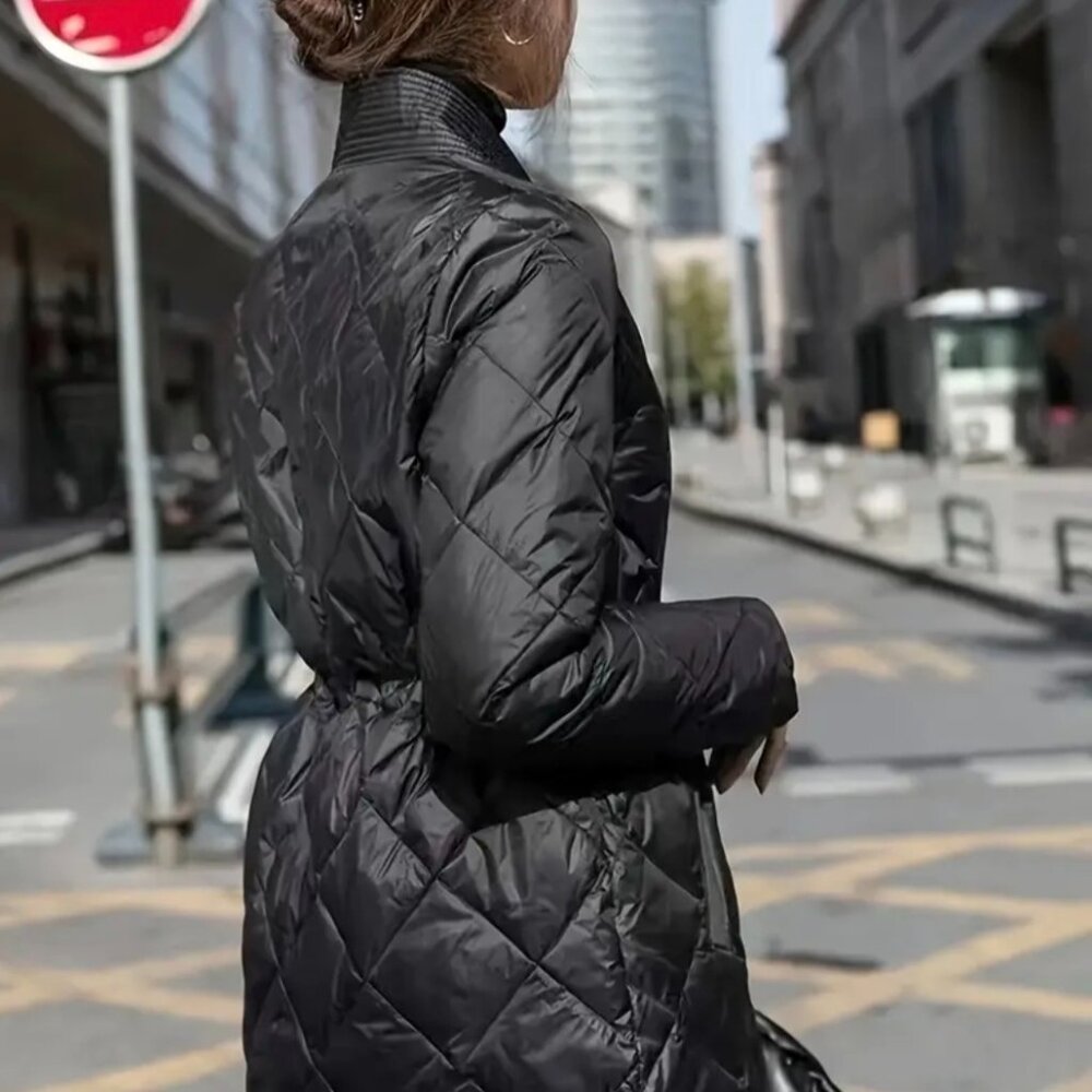 Women's Lightweight Winter Jacket - Casual to Semi-Formal Black Coat with Drawst - Picture 2 of 3
